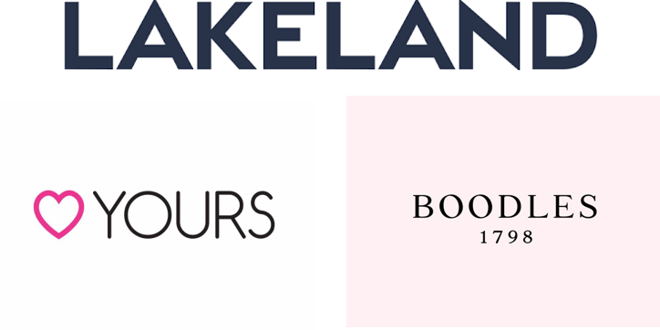 Lakeland logo, Yours Clothing logo and Boodles logo