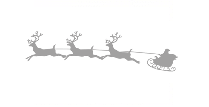 grey reindeer pulling santa's sleigh