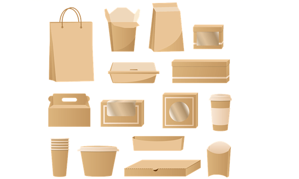 Brown paper and cardboard packaging. Eco friendly, green, procurement, consumables.
